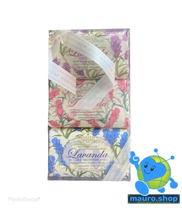 Nesti Dante – Lavanda sapone italiano naturale vegetale confezione regalo 3 pz da 150 g
