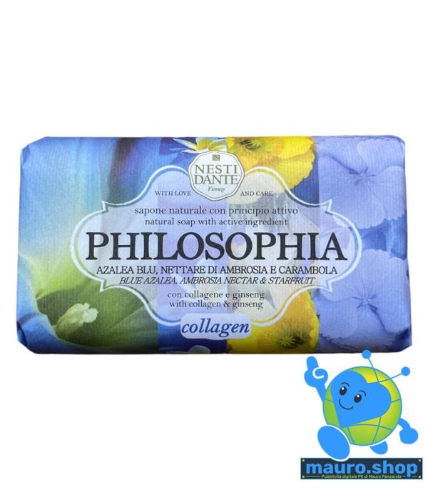 Nesti Dante – Philosophia collagen sapone naturale con principio attivo azalea blu, nettare di ambrosia e carambola con collagene e ginseng 250 g